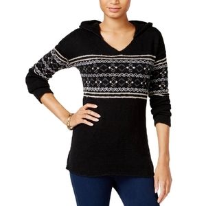 Sanctuary Black Hooded Knit Sweater